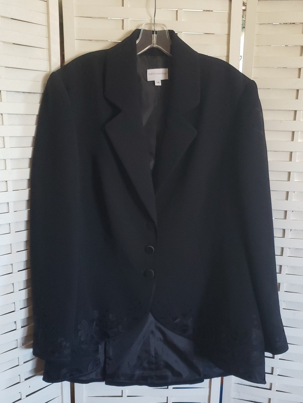 Soft Surroundings Black Women's Blazer with Subtle Embroidery 1X